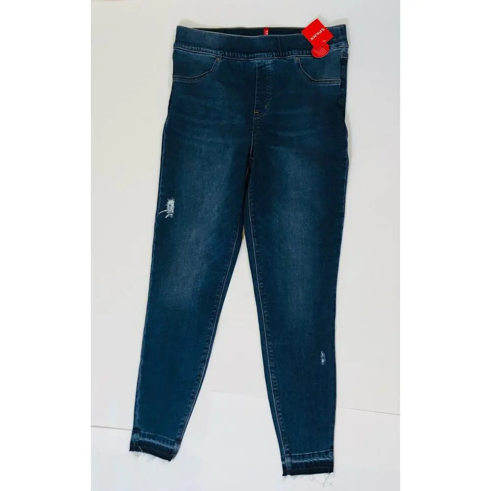 NWT Spanx Distressed Skinny Jeans in Medium Wash Slimming Size L - Picture 5 of 11
